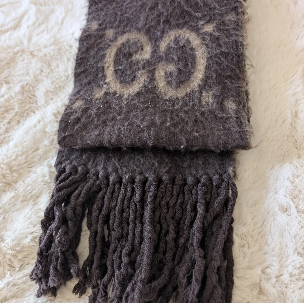 Luxury Brown Patterned Fringe Scarf